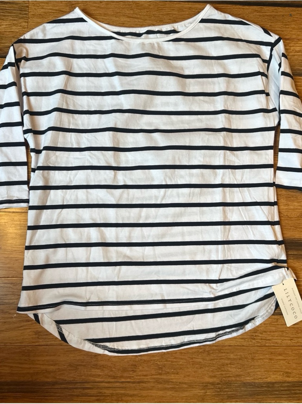 Women's White and Black Striped Short Sleeve Tee
